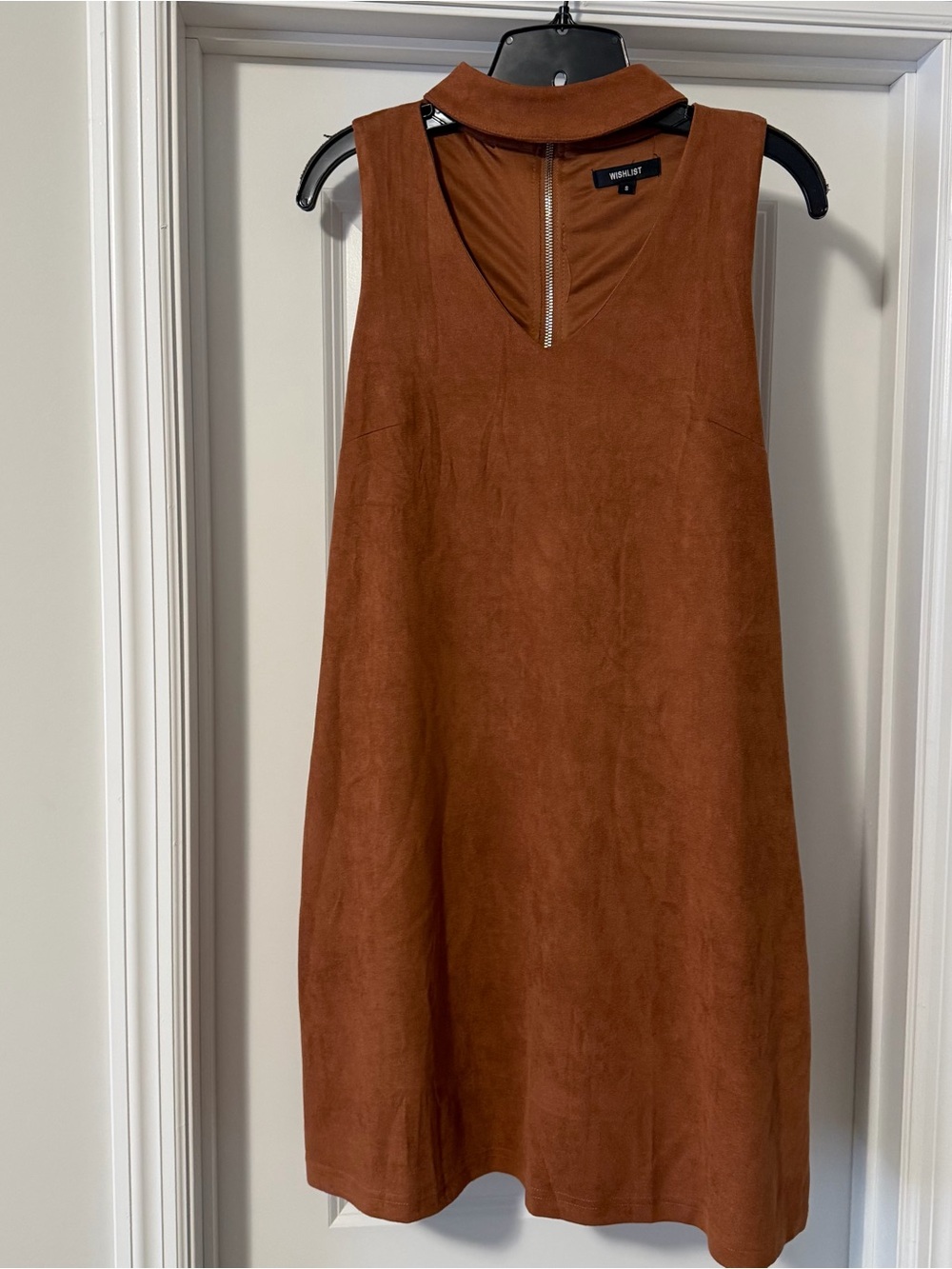 Mock Neck Suede-Look A-Line Dress in Rust